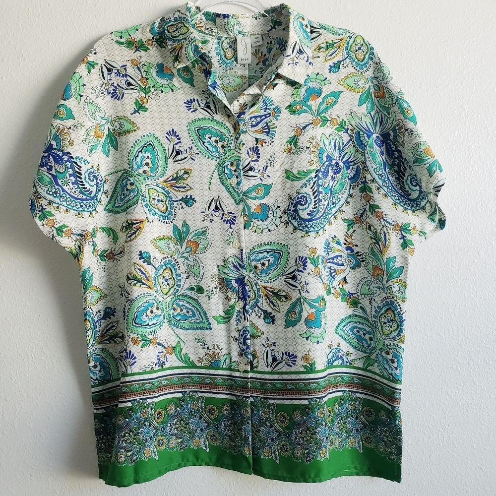 Joie Karina Paisley Button Down Short Sleeve Blouse